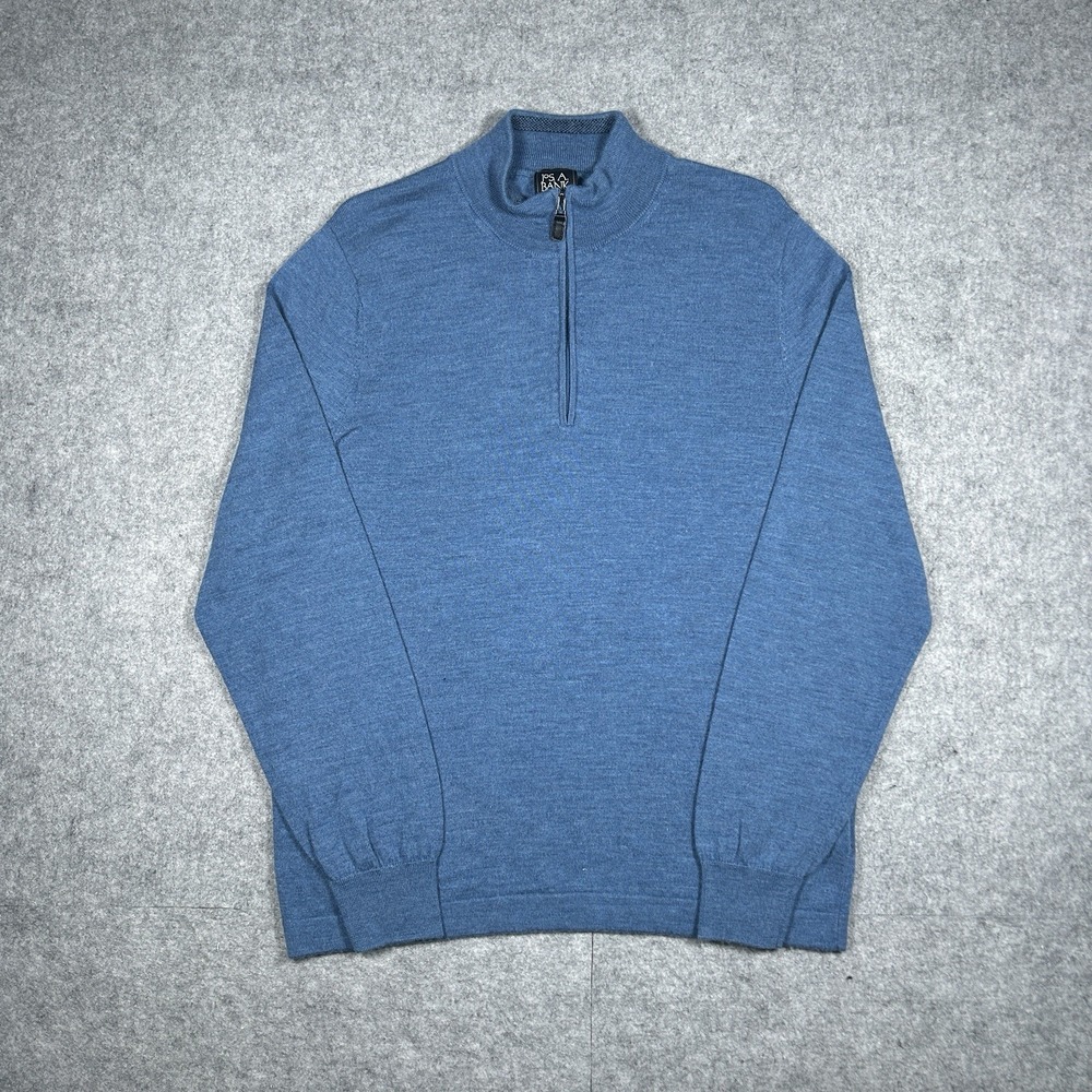Joseph A Bank 1/4 Zip Sweater Mens Size 2XL Blue Traveler Merino Wool Pullover